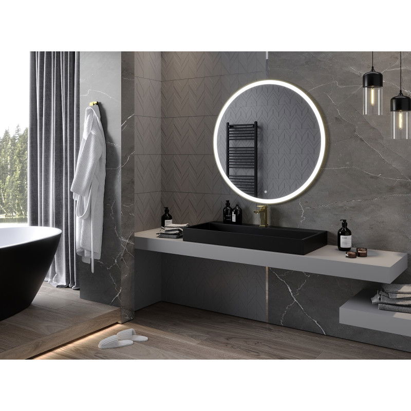 Mexen Esso oglindă de baie iluminată, rotundă 100 cm, LED 6000K, anti-aburire, ramă aurie - 9825-100-100-611-50