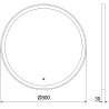 Mexen Esso világító fürdőszobai tükör, kerek 80 cm, LED 6000K, páramentes, fekete keret - 9825-080-080-611-70