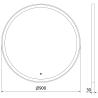 Mexen Esso LED-es, megvilágított, kerek fürdőszobai tükör, 90 cm, 6000K, páramentes, fekete keret - 9825-090-090-611-70