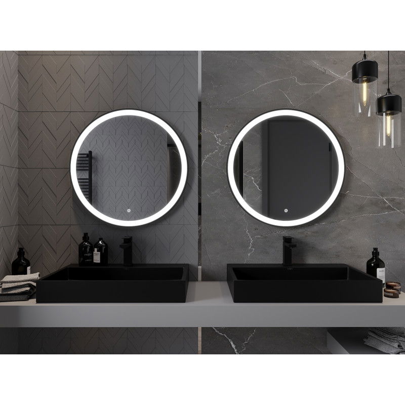 Mexen Esso oglindă de baie iluminată, rotundă 70 cm, LED 6000K, anti-abur, ramă neagră - 9825-070-070-611-70