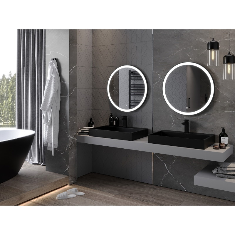 Mexen Esso oglindă de baie iluminată, rotundă 70 cm, LED 6000K, antiaburire, ramă neagră - 9825-070-070-611-70