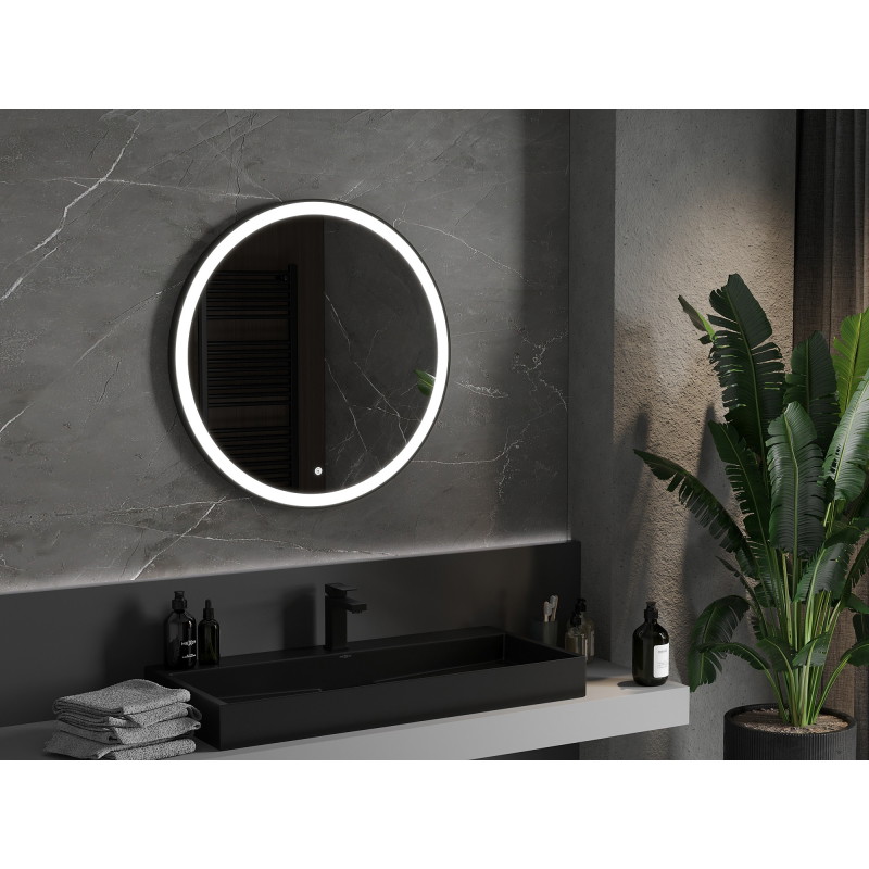 Mexen Esso oglindă de baie iluminată, rotundă 80 cm, LED 6000K, anti-ceată, ramă neagră - 9825-080-080-611-70
