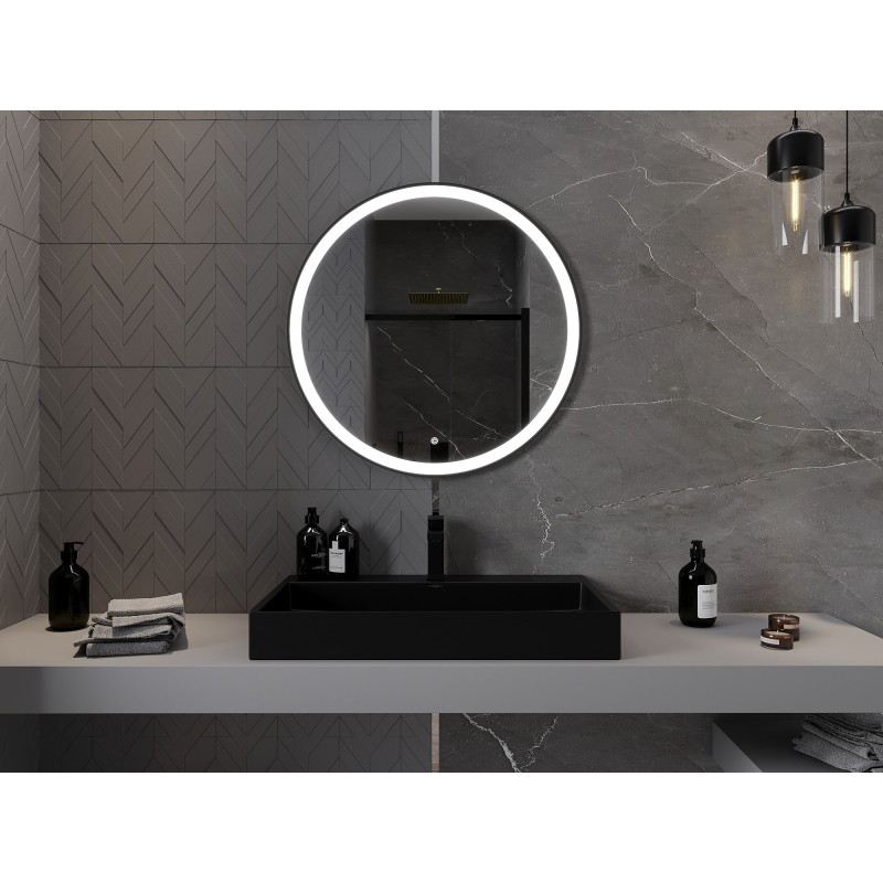Mexen Esso led-es fürdőszobai tükör, kerek, 80 cm, LED 6000K, páramentes, fekete keret - 9825-080-080-611-70