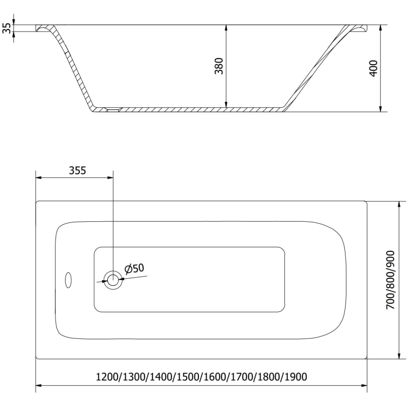 Mexen Vega téglalap alakú fürdőkád 140 x 70 cm, fehér - 55011407000