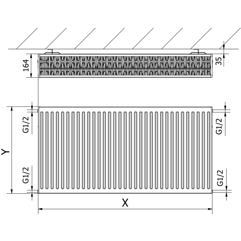 Mexen C33 900 x 1300 mm-es lapradiátor, oldalsó csatlakozás, 4137 W, antracit - W433-090-130-66