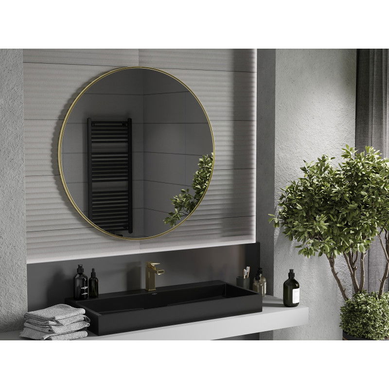 Mexen Loft kerek fürdőszobai tükör 100 cm, arany keret - 9850-100-100-000-50