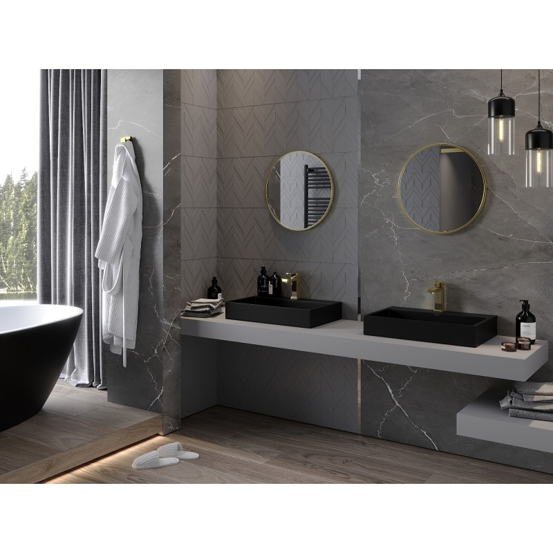Mexen Loft 35 cm-es kerek fürdőszobai tükör, arany keret - 9850-035-035-000-50