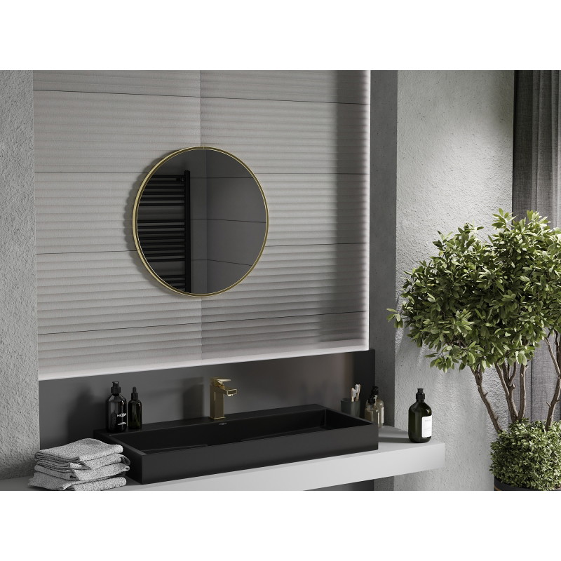 Mexen Loft kerek fürdőszobai tükör 60 cm, szálcsiszolt arany kerettel - 9850-060-060-000-50