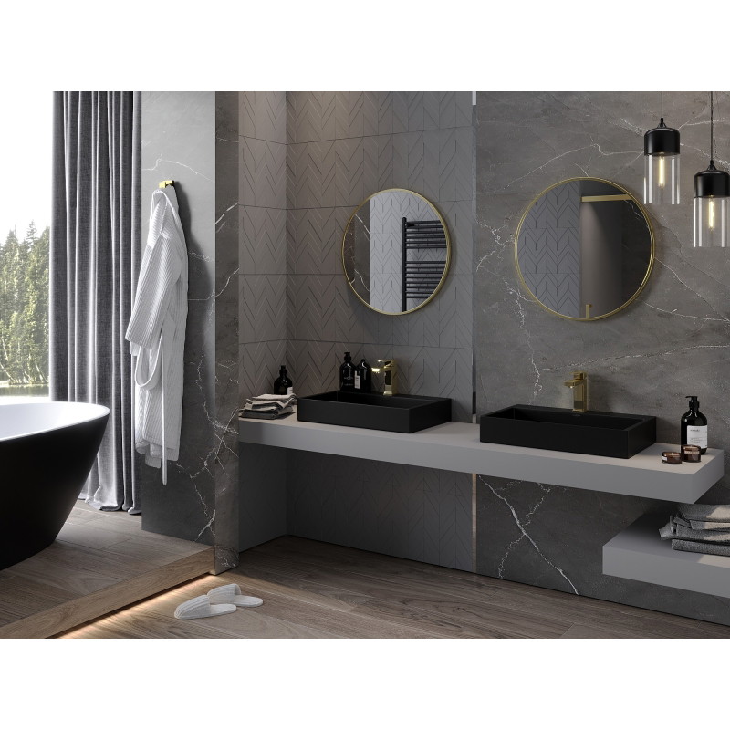 Mexen Loft oglindă de baie rotundă 60 cm, ramă aurie periată - 9850-060-060-000-50