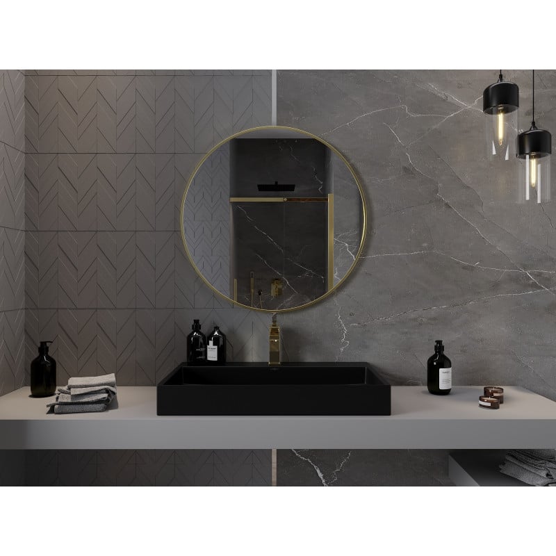Mexen Loft oglindă de baie rotundă 80 cm, ramă aurie - 9850-080-080-000-50