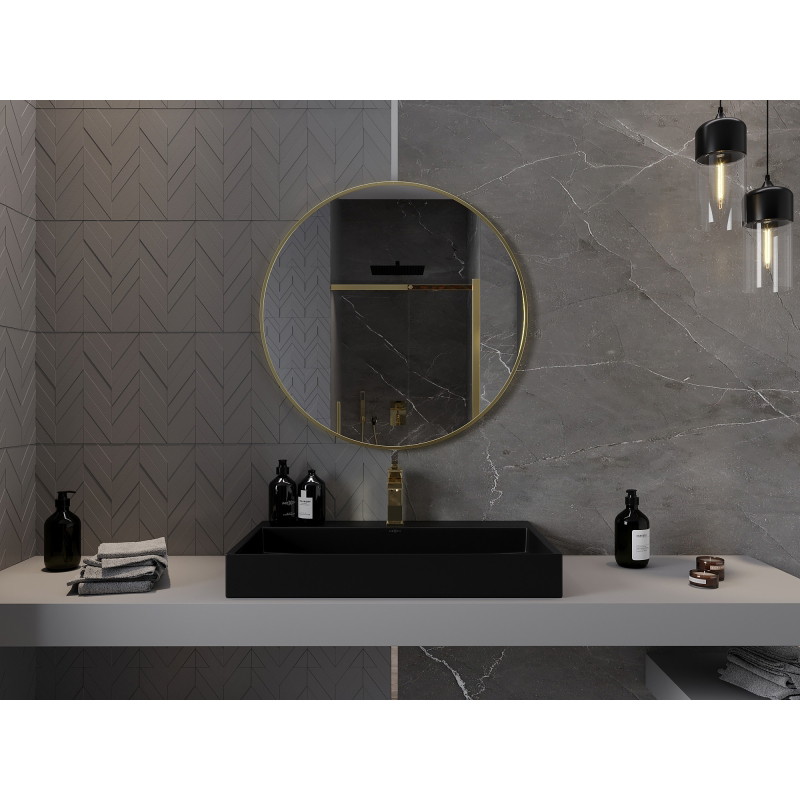 Mexen Loft oglindă de baie rotundă 85 cm, ramă aurie - 9850-085-085-000-50