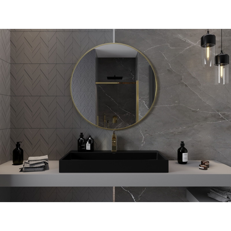 Mexen Loft Kerek fürdőszobai tükör 90 cm, szálcsiszolt arany keret - 9850-090-090-000-50