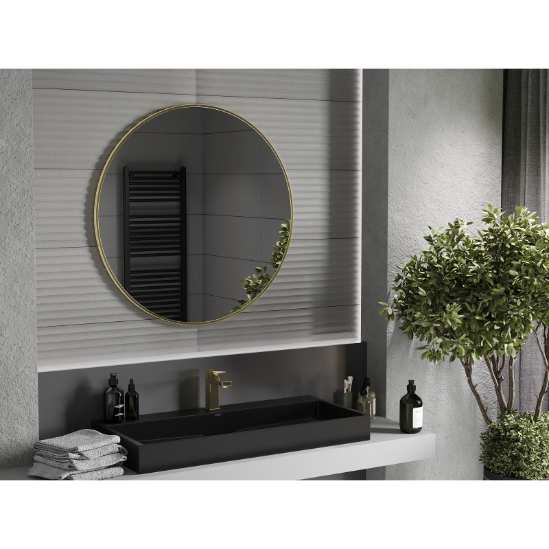 Mexen Loft oglindă de baie rotundă 95 cm, ramă aurie periată - 9850-095-095-000-50