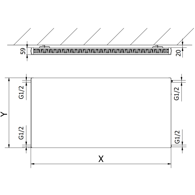 Mexen Flat CF11 radiator cu plăci 600 x 1100 mm, conexiune laterală, 862 W, antracit - W411F-060-110-66