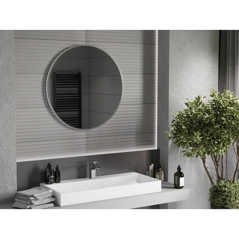 Mexen Loft 80 cm-es kerek fürdőszobai tükör, inox kerettel - 9850-080-080-000-10
