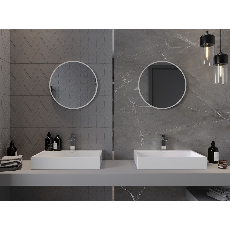 Mexen Loft 50 cm-es, kerek fürdőszobai tükör, fehér keret - 9850-050-050-000-20