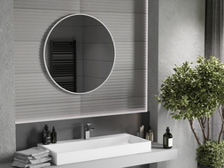 Oglindă baie Mexen Loft rotundă 80 cm, ramă albă - 9850-080-080-000-20