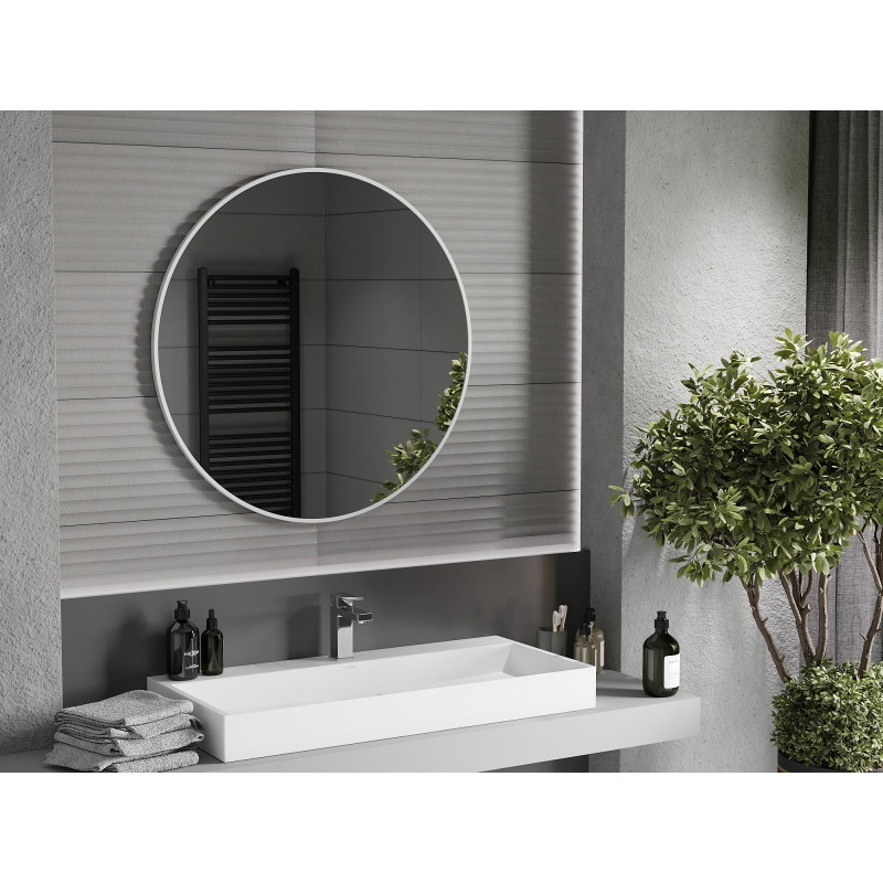 Mexen Loft kerek fürdőszobai tükör 90 cm, fehér keret - 9850-090-090-000-20