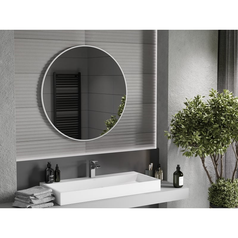 Mexen Loft oglindă rotundă baie 90 cm, ramă albă - 9850-090-090-000-20