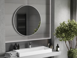 Mexen Loft 90 cm-es kör alakú fürdőszobai tükör, fehér keret - 9850-090-090-000-20