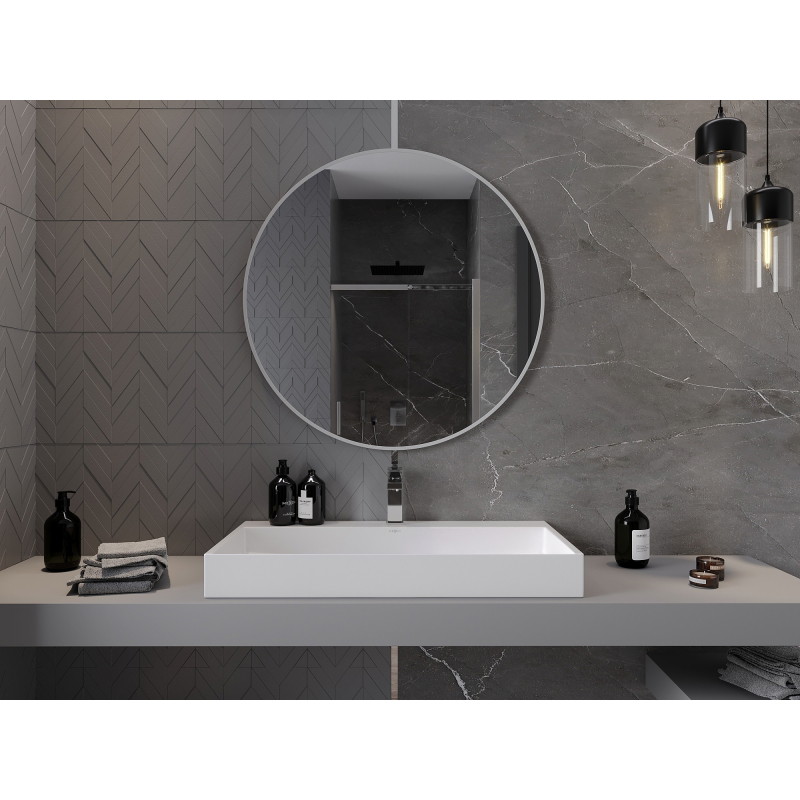 Mexen Loft oglindă de baie rotundă 90 cm, cadru alb - 9850-090-090-000-20
