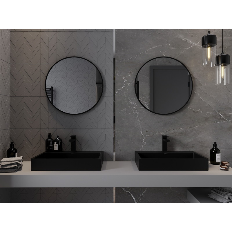 Mexen Loft 65 cm átmérőjű, fekete keretes fürdőszobai tükör - 9850-065-065-000-70