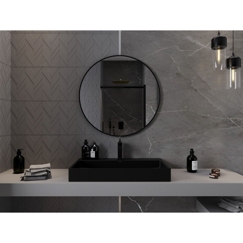 Mexen Loft kerek fürdőszobai tükör 80 cm, fekete keret - 9850-080-080-000-70