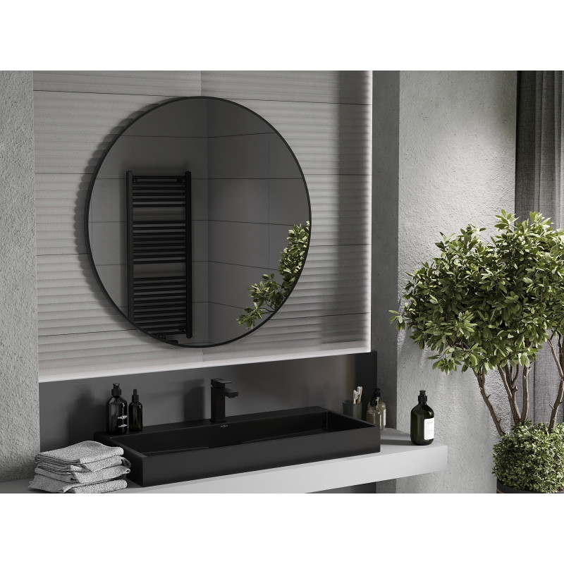 Mexen Loft fürdőszobai kerek tükör 100 cm, fekete keret - 9850-100-100-000-70