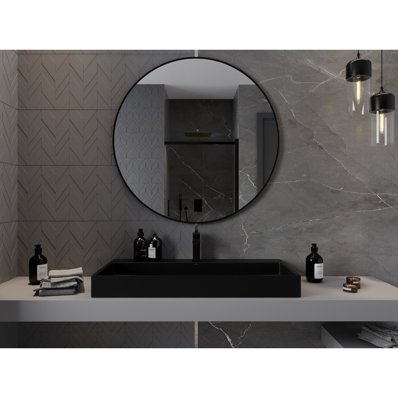 Mexen Loft fürdőszobai kerek tükör 100 cm, fekete keret - 9850-100-100-000-70