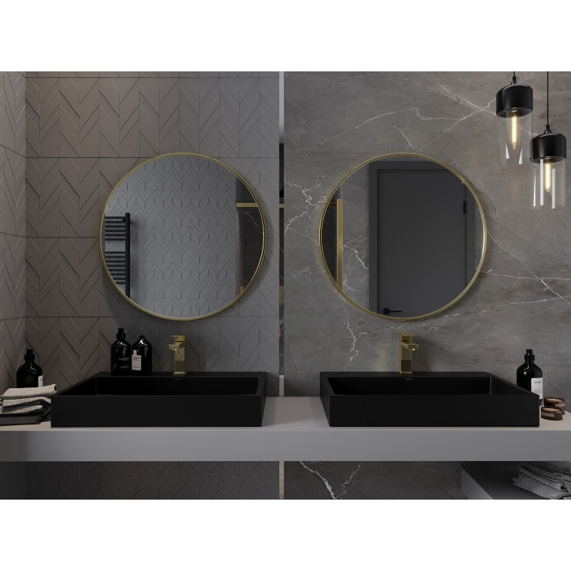 Mexen Loft kerek fürdőszobai tükör 75 cm, szálcsiszolt arany keret - 9850-075-075-000-50