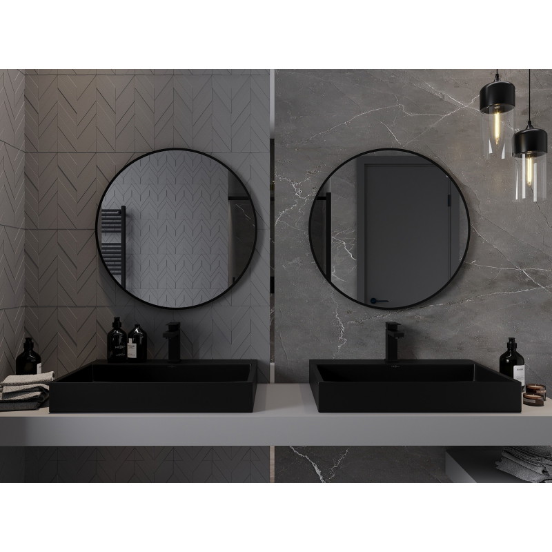 Mexen Loft oglindă rotundă de baie 75 cm, ramă neagră - 9850-075-075-000-70