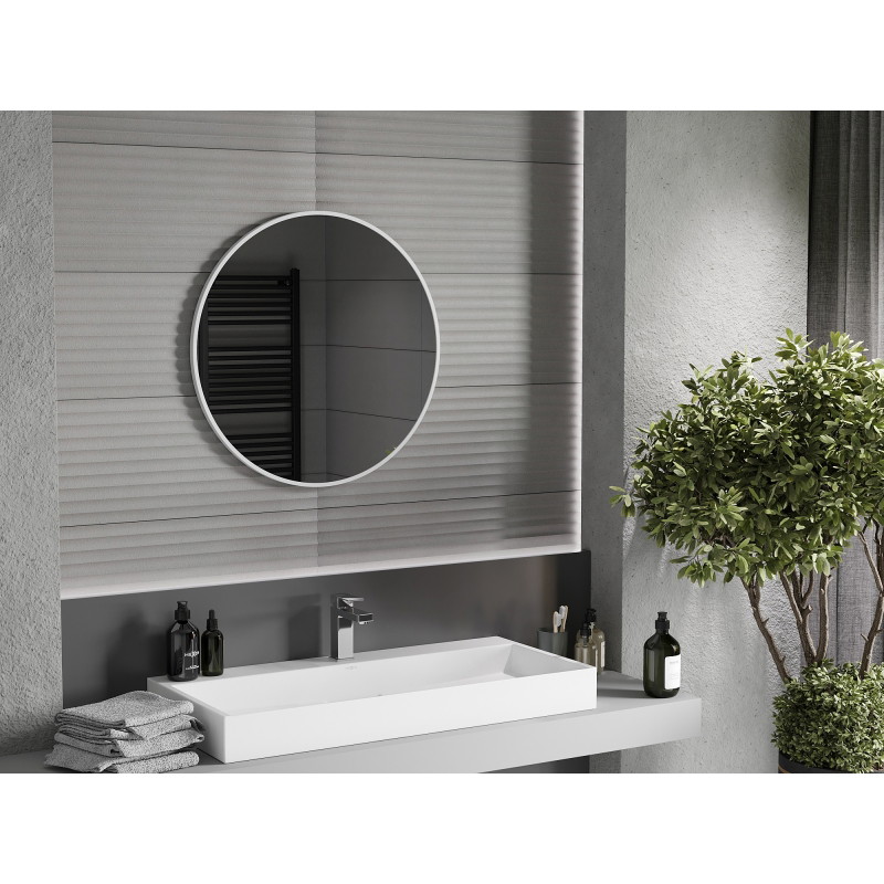 Mexen Loft fürdőszobai kerek tükör 70 cm, fehér keret - 9850-070-070-000-20