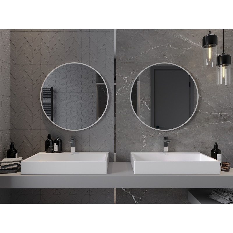 Mexen Loft fürdőszobai kerek tükör 70 cm, fehér keret - 9850-070-070-000-20