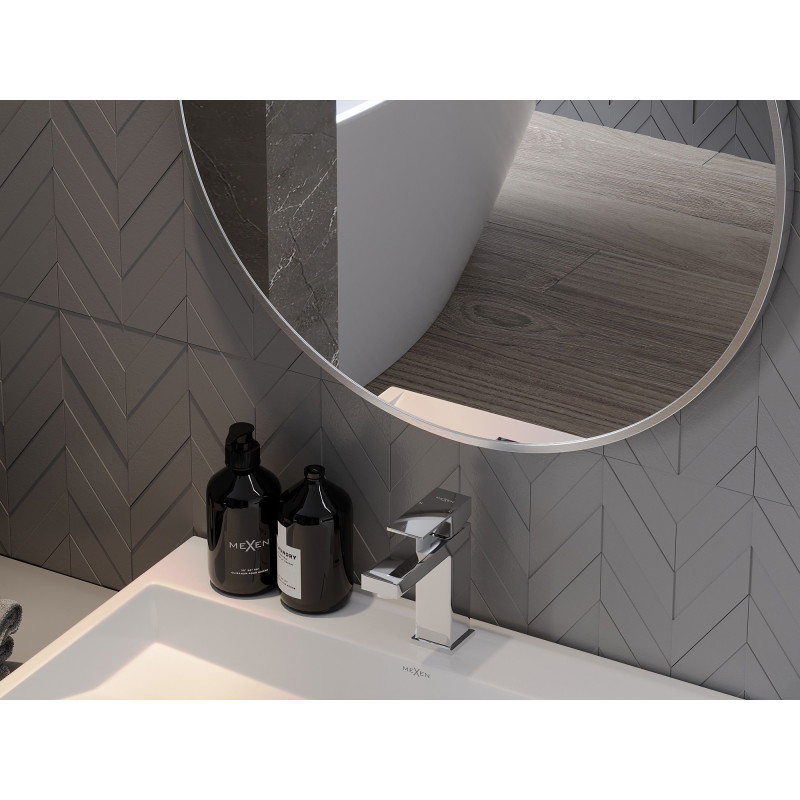 Mexen Loft 80 cm-es kerek fürdőszobai tükör, inox kerettel - 9850-080-080-000-10