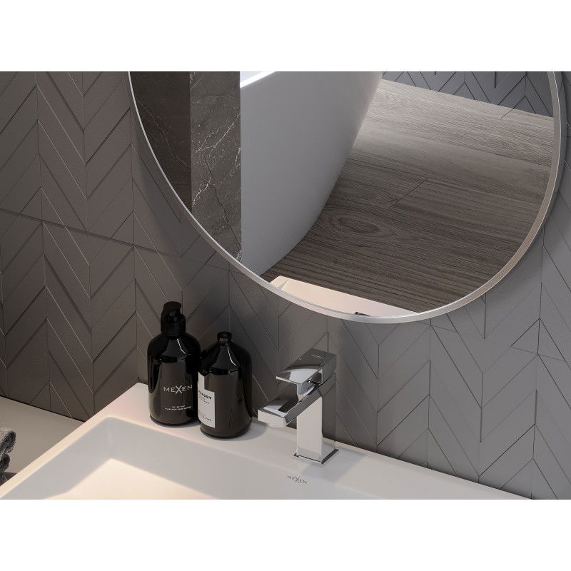 Mexen Loft kör alakú fürdőszobai tükör 90 cm, inox keret - 9850-090-090-000-10