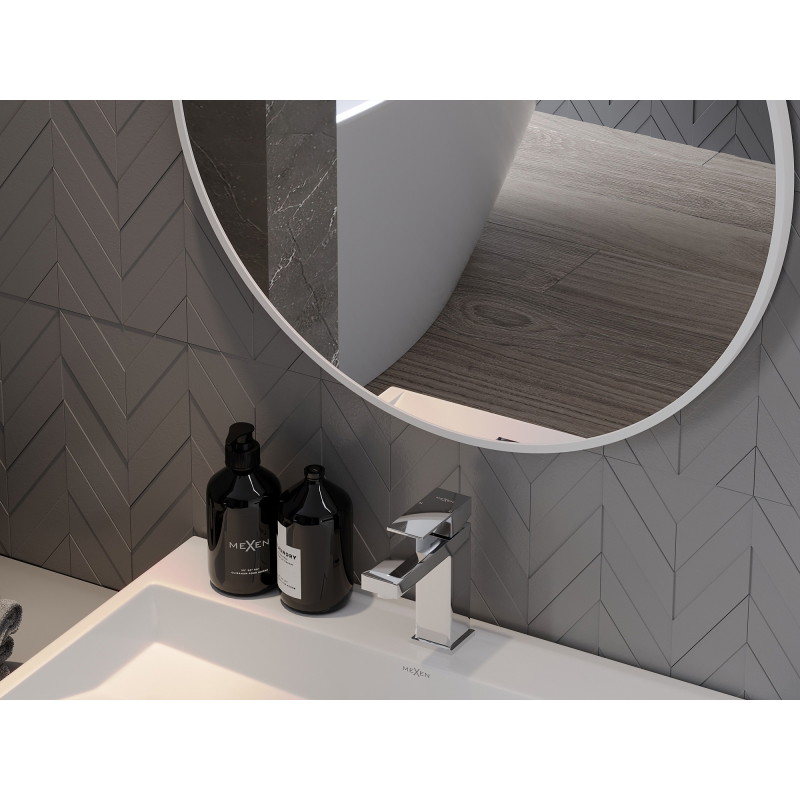 Mexen Loft fürdőszobai kerek tükör 70 cm, fehér keret - 9850-070-070-000-20