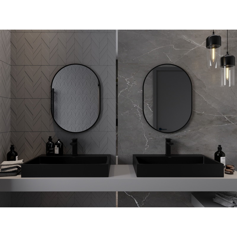 Mexen Loft oglindă ovală de baie 70 x 50 cm, ramă neagră - 9851-070-050-000-70