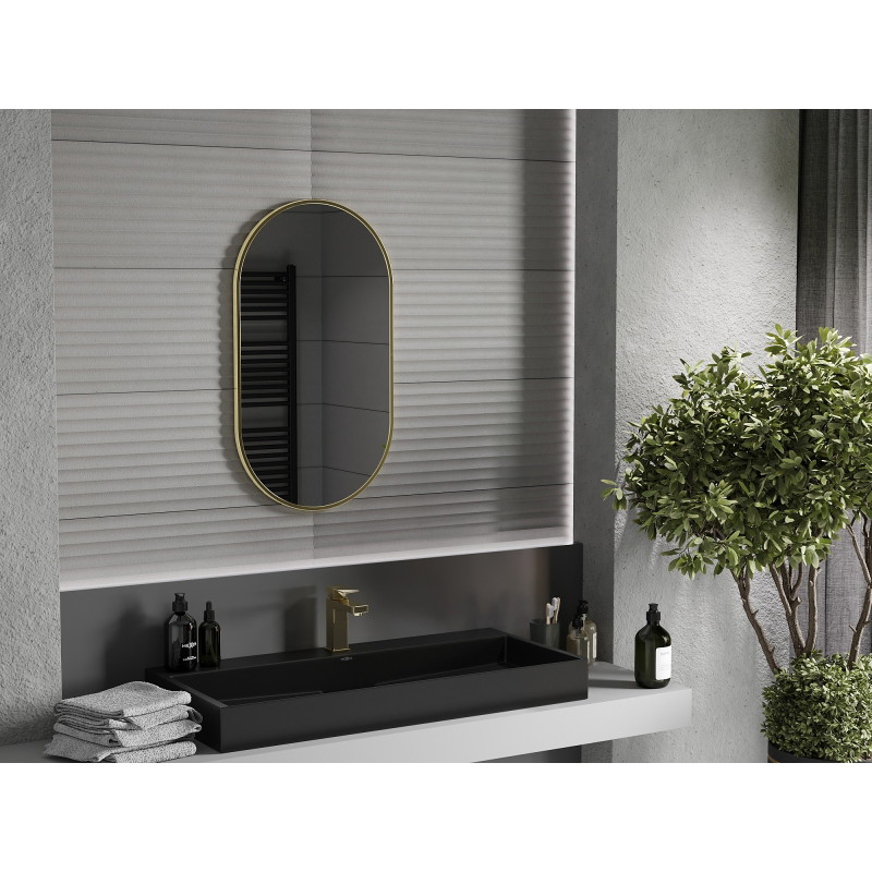 Mexen Loft ovális fürdőszobai tükör 80 x 45 cm, arany kerettel - 9851-080-045-000-50
