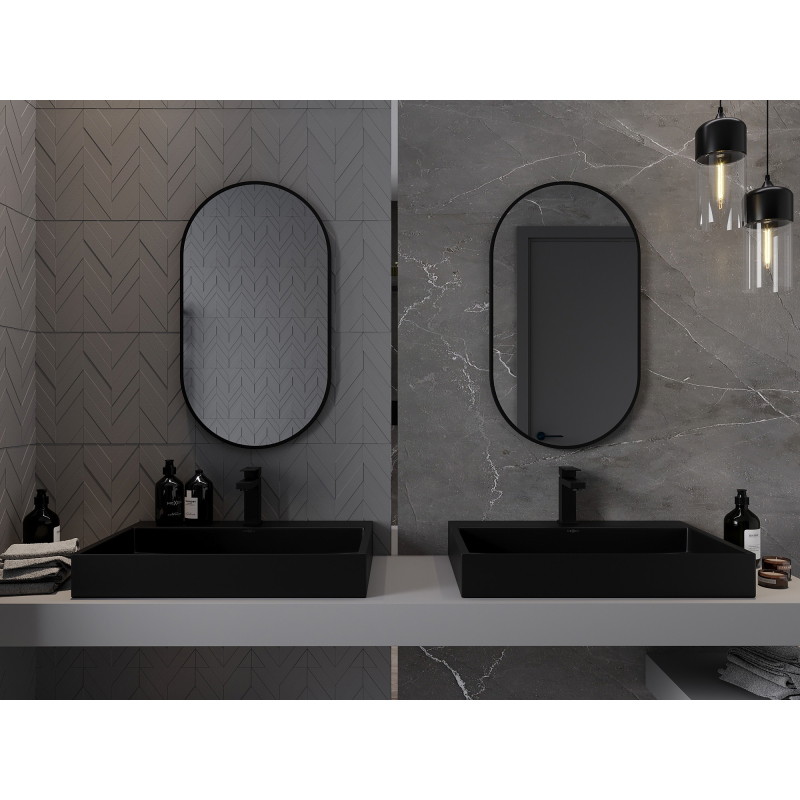 Mexen Loft 80 x 45 cm-es ovális fürdőszobai tükör, fekete keret - 9851-080-045-000-70