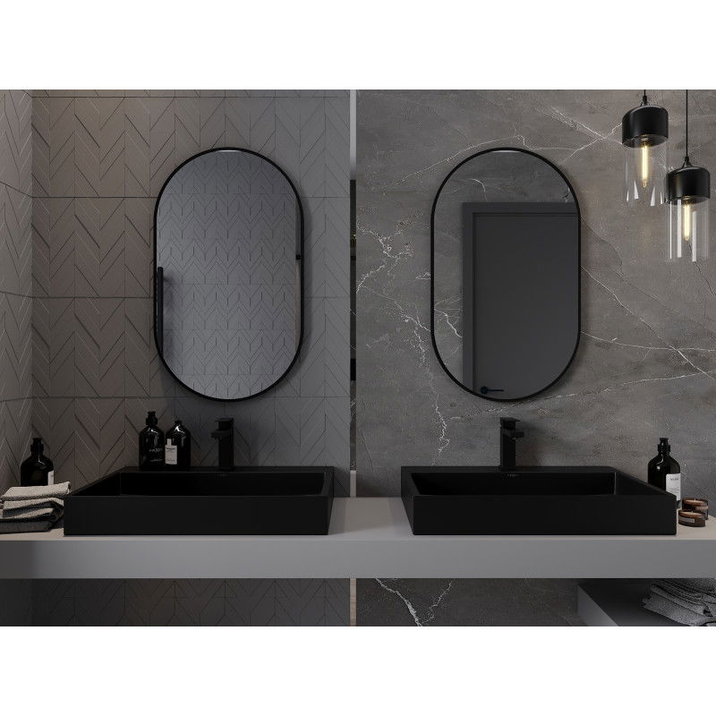 Mexen Loft oglindă de baie ovală 85 x 50 cm, ramă neagră - 9851-085-050-000-70