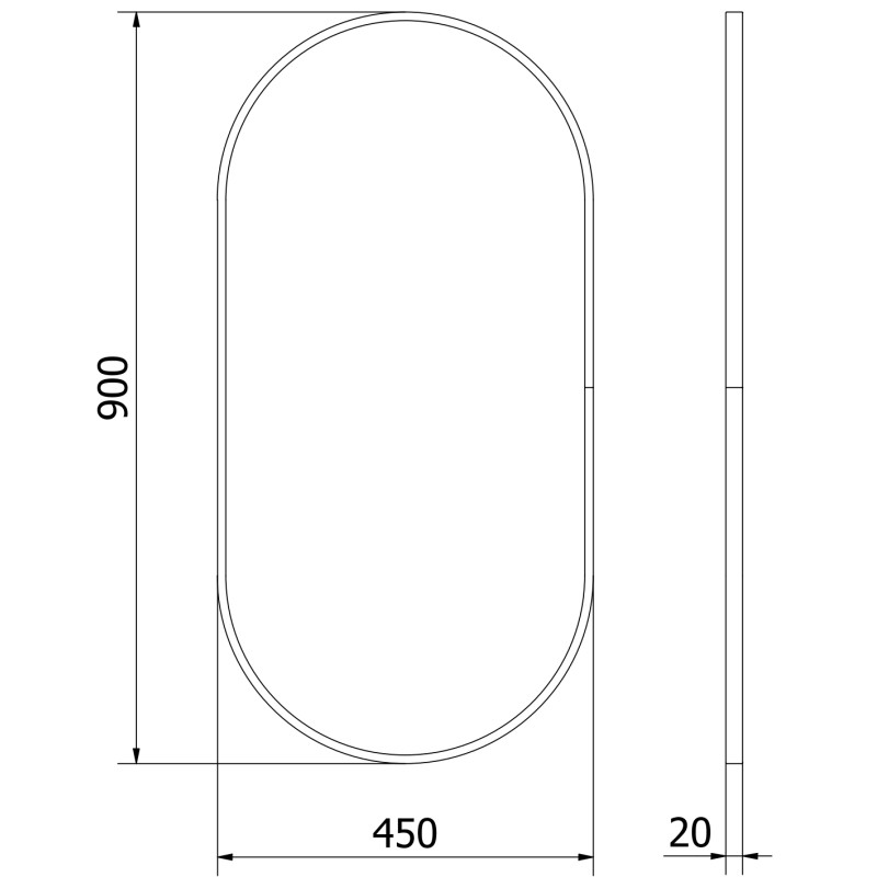 Mexen Loft oglindă de baie ovală 90 x 45 cm, ramă neagră - 9851-090-045-000-70