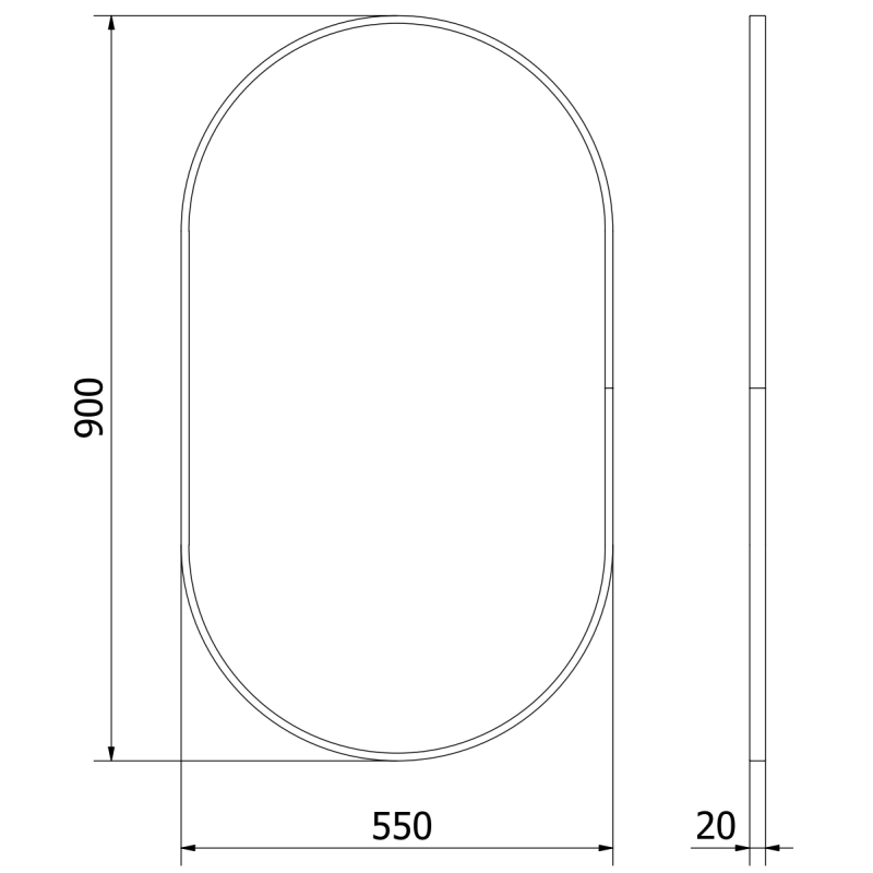 Mexen Loft ovális fürdőszobai tükör 90 x 55 cm, fekete keret - 9851-090-055-000-70