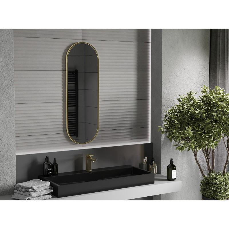 Mexen Loft ovális fürdőszobai tükör 100 x 35 cm, arany keret - 9851-100-035-000-50