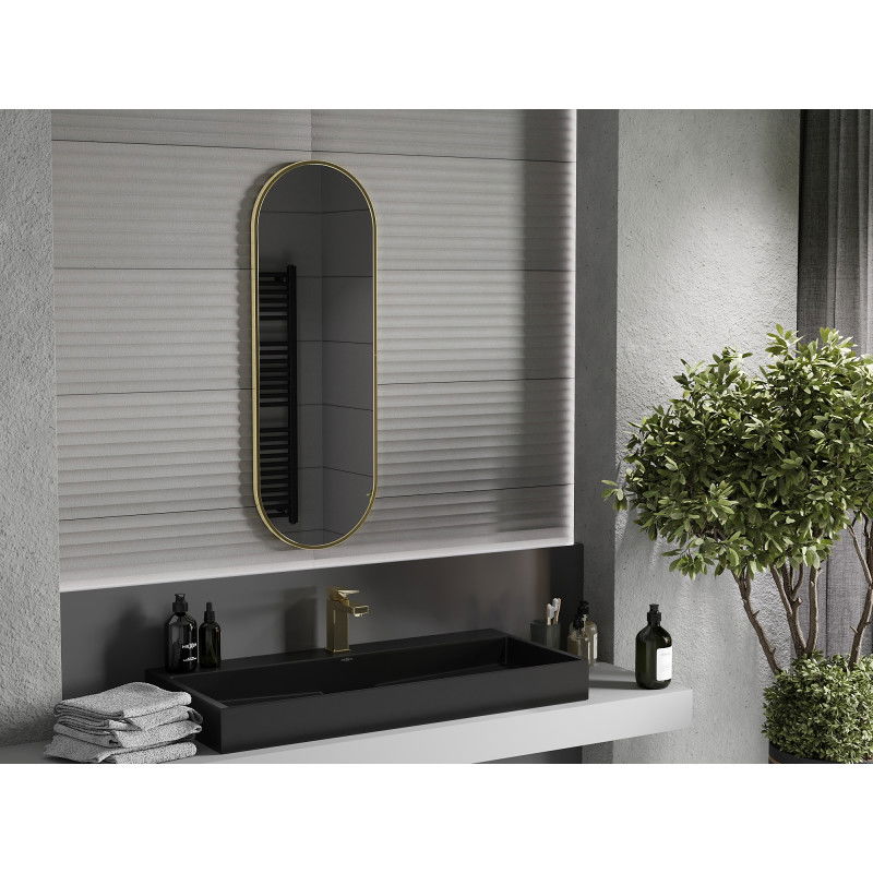 Mexen Loft ovális fürdőszobai tükör 100 x 35 cm, arany kerettel - 9851-100-035-000-50