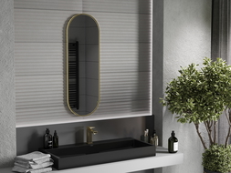 Mexen Loft ovális fürdőszobai tükör 100 x 35 cm, arany keret - 9851-100-035-000-50
