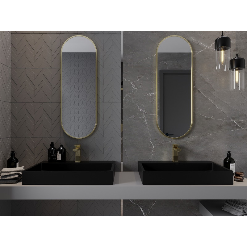 Mexen Loft ovális fürdőszobai tükör 100 x 35 cm, arany keret - 9851-100-035-000-50