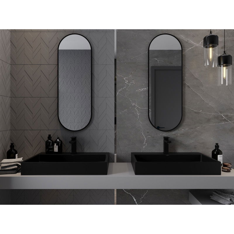 Mexen Loft ovális fürdőszobai tükör 100 x 35 cm, fekete keret - 9851-100-035-000-70