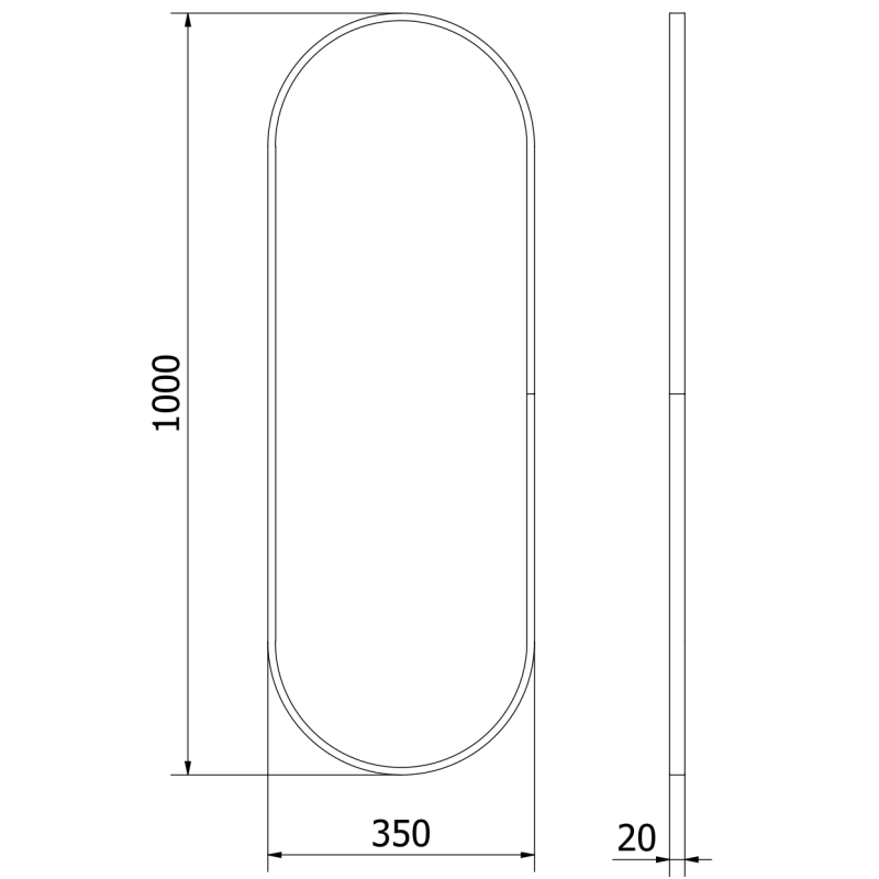 Mexen Loft ovális fürdőszobai tükör 100 x 35 cm, fekete keret - 9851-100-035-000-70