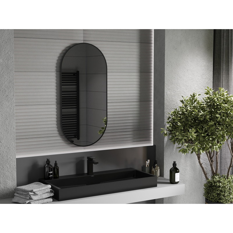 Mexen Loft fürdőszobai ovális tükör 100 x 50 cm, fekete keret - 9851-100-050-000-70