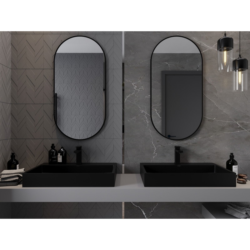 Mexen Loft fürdőszobai ovális tükör 100 x 50 cm, fekete keret - 9851-100-050-000-70